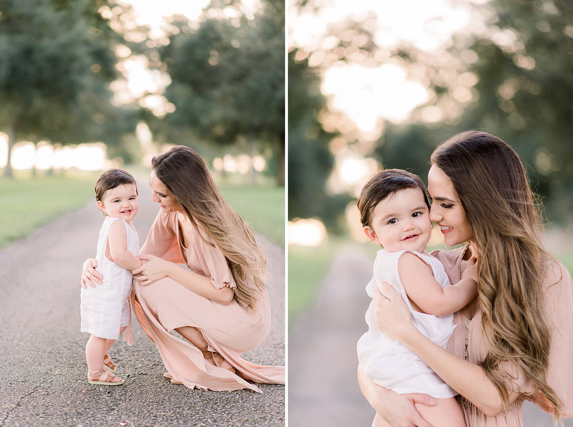 mom makes baby laugh as she tickles under his arm