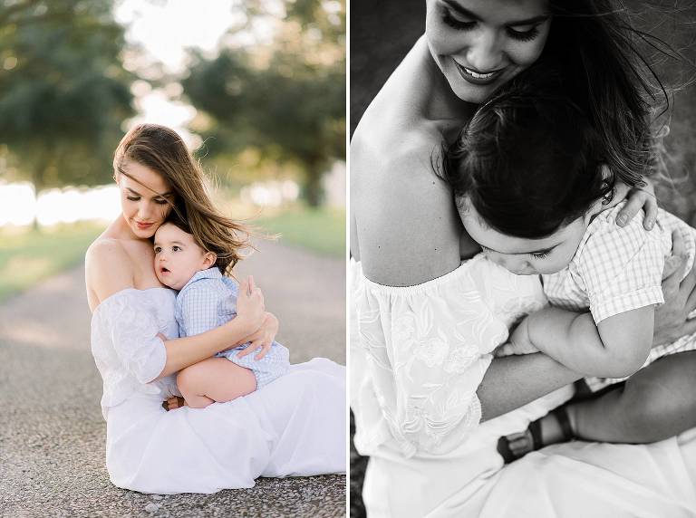 mother snuggles baby with love