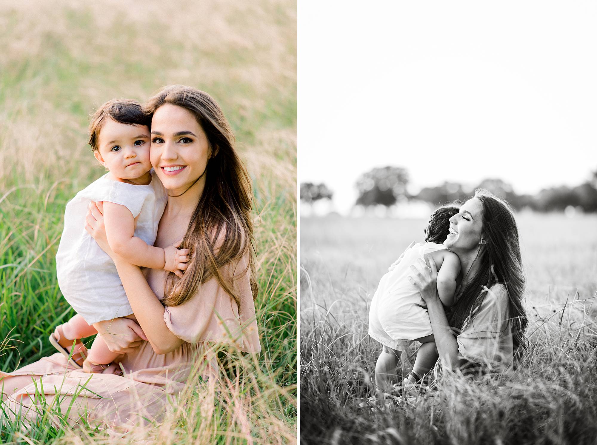 mom smiling at camera while she holds her toddler on her hip