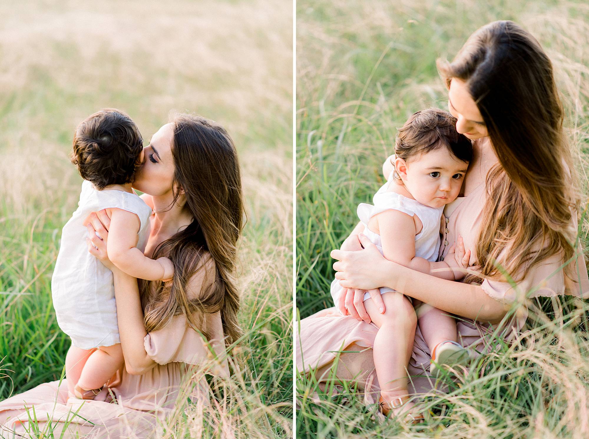 snuggly mommy and me photo in long grass
