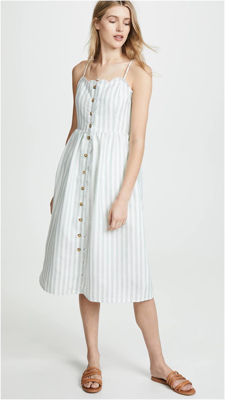 spring sundress buttons and scallops with stripe detail 