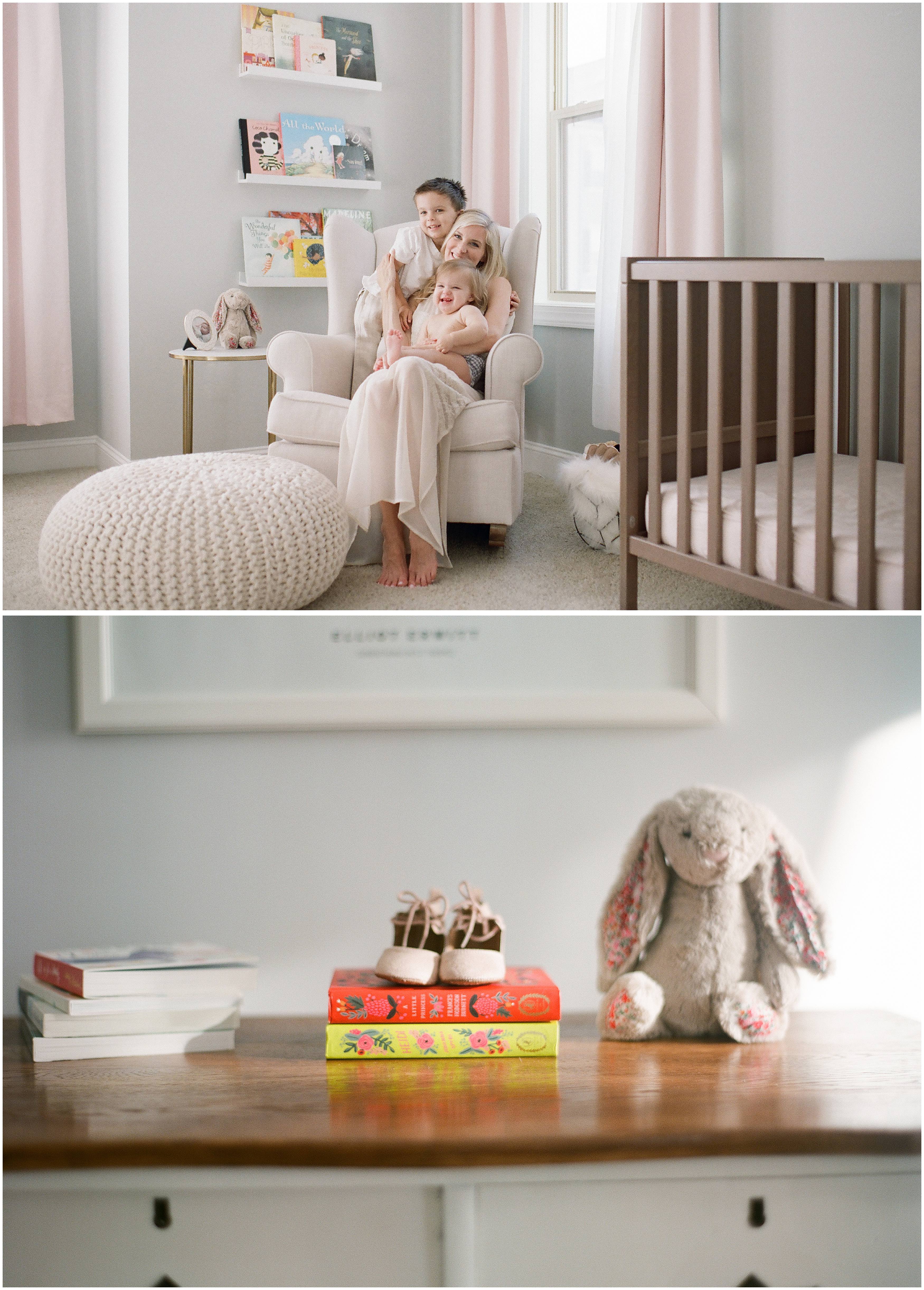 baby giggles with mom in the nursery photographed in louisiana home
