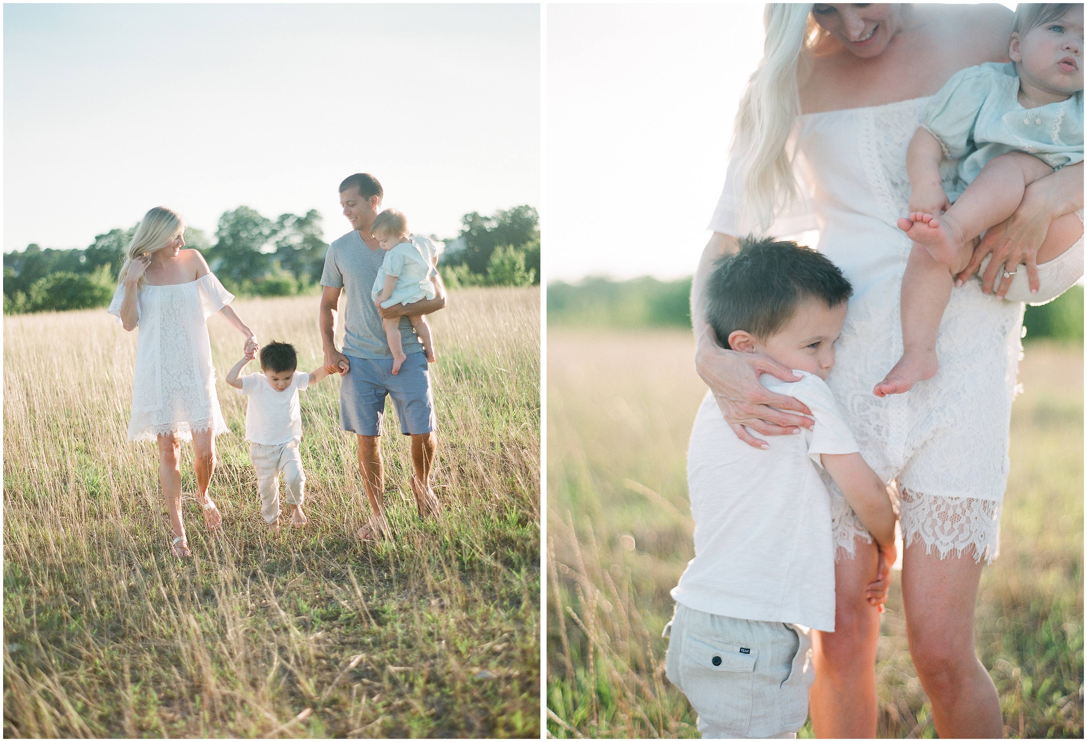 parents walk with their children photographed organically outdoors in Louisiana