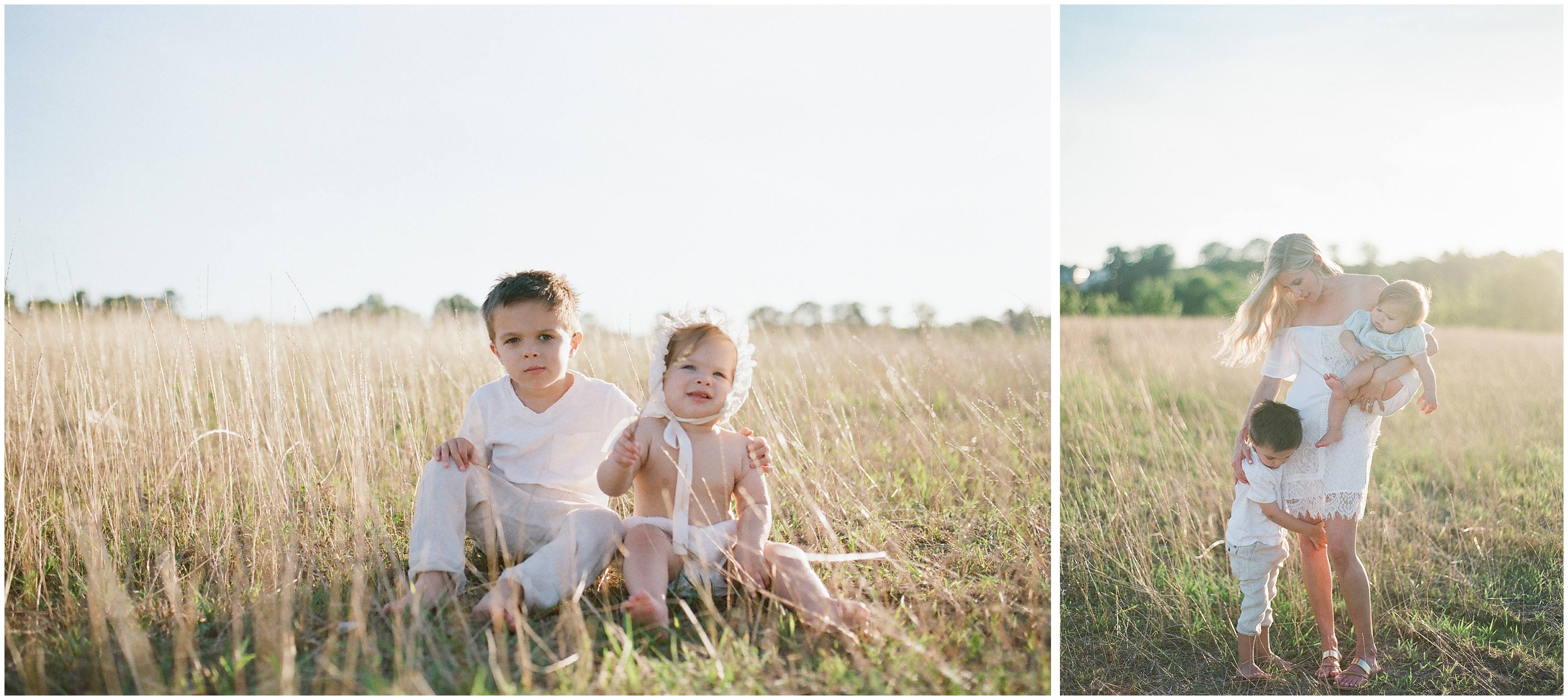 siblings snuggle mom in heartwarming natural moment captured by photographer on film