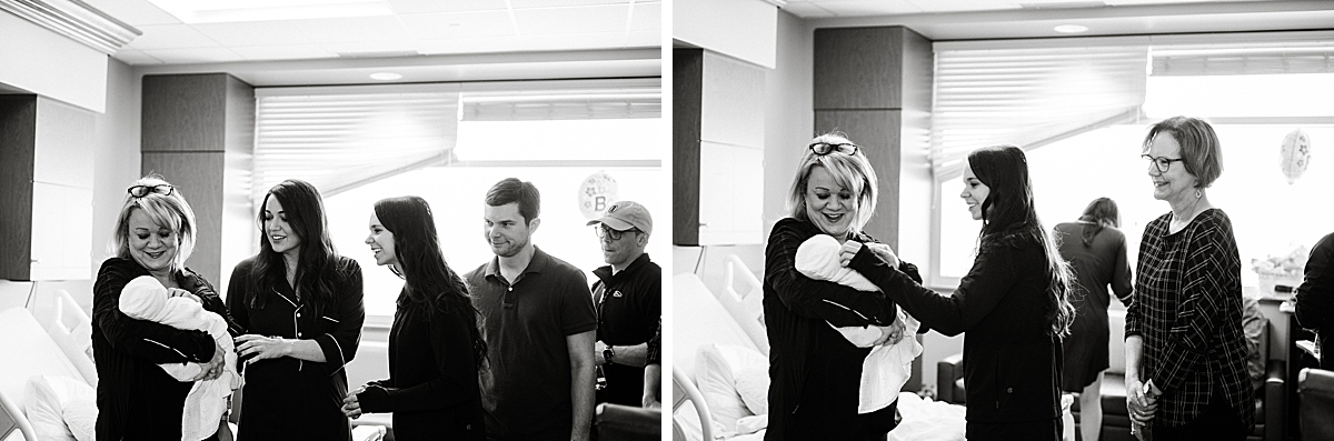 extended family comes to welcome a new baby in the hospital