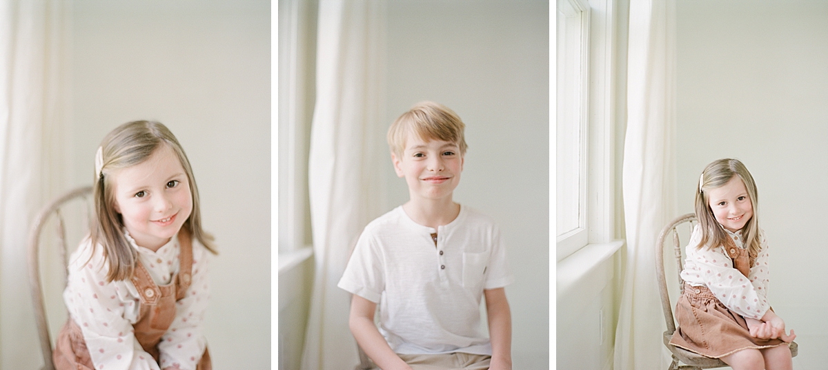 child portraits of big siblings in a natural light photography studio