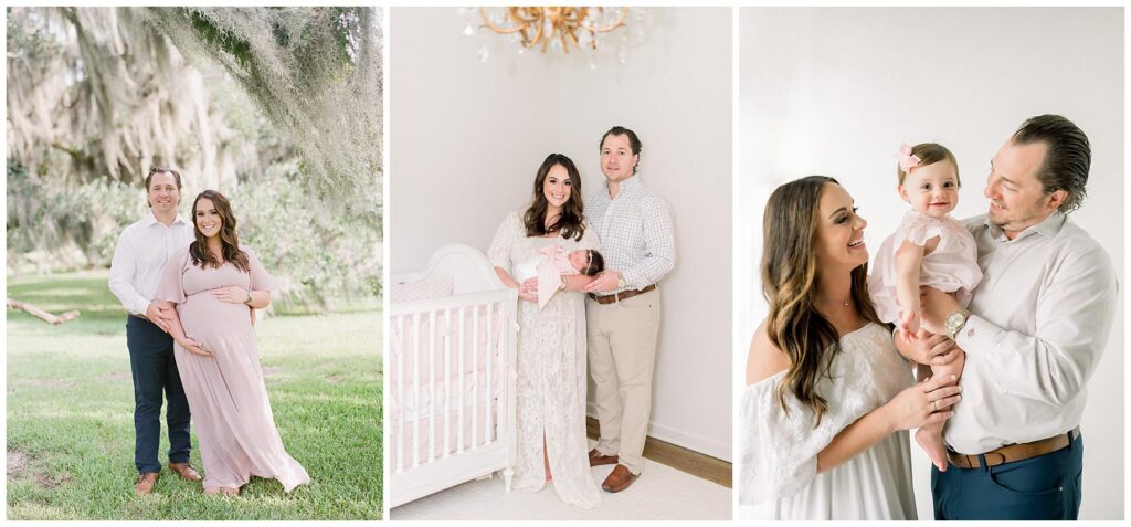 Baby's First Year Milestone Collection Photography photographs of the family with their baby girl at maternity, Newborn and 12 month birthday sessions 