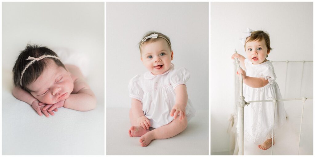 Baby Milestone photography at ages of Newborn six months and 12 months birthday