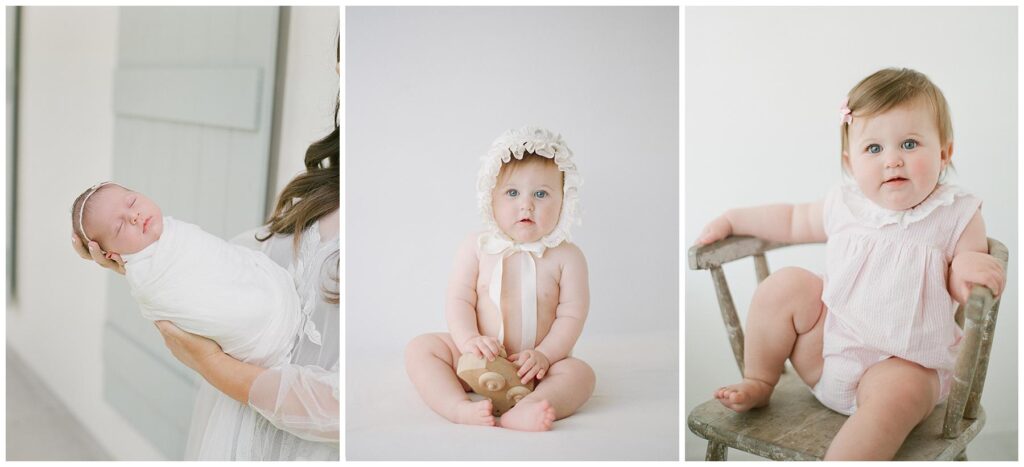 Baby's First Year Milestone Collection Photography depicting the newborn, sitter, and standing milestone