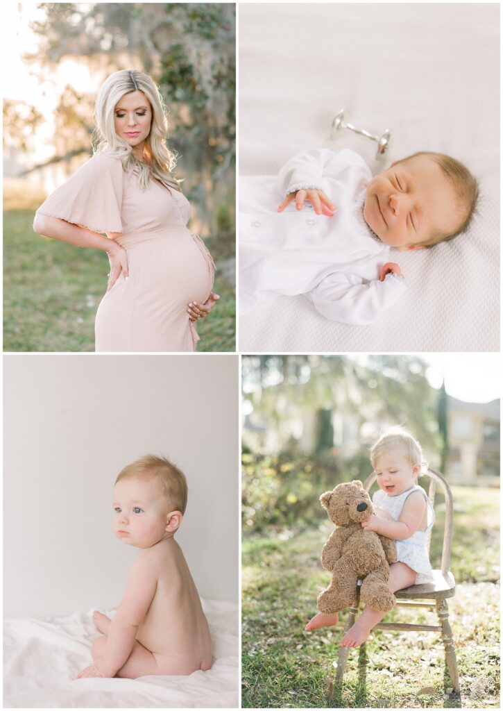 collection of baby's first year of milestone images from Maternity Newborn 6 months, one year birthday